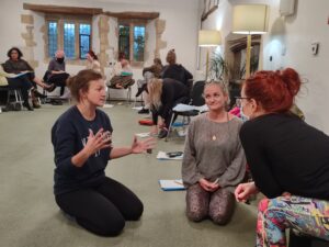 Yoga teachers in training session